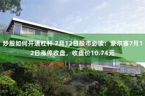 炒股如何开通杠杆 7月12日股市必读：豪尔赛7月12日涨停收盘，收盘价10.74元