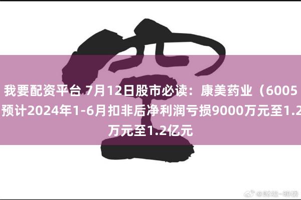 我要配资平台 7月12日股市必读：康美药业（600518）预计2024年1-6月扣非后净利润亏损9000万元至1.2亿元