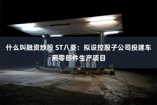 什么叫融资炒股 ST八菱：拟设控股子公司投建车用零部件生产项目